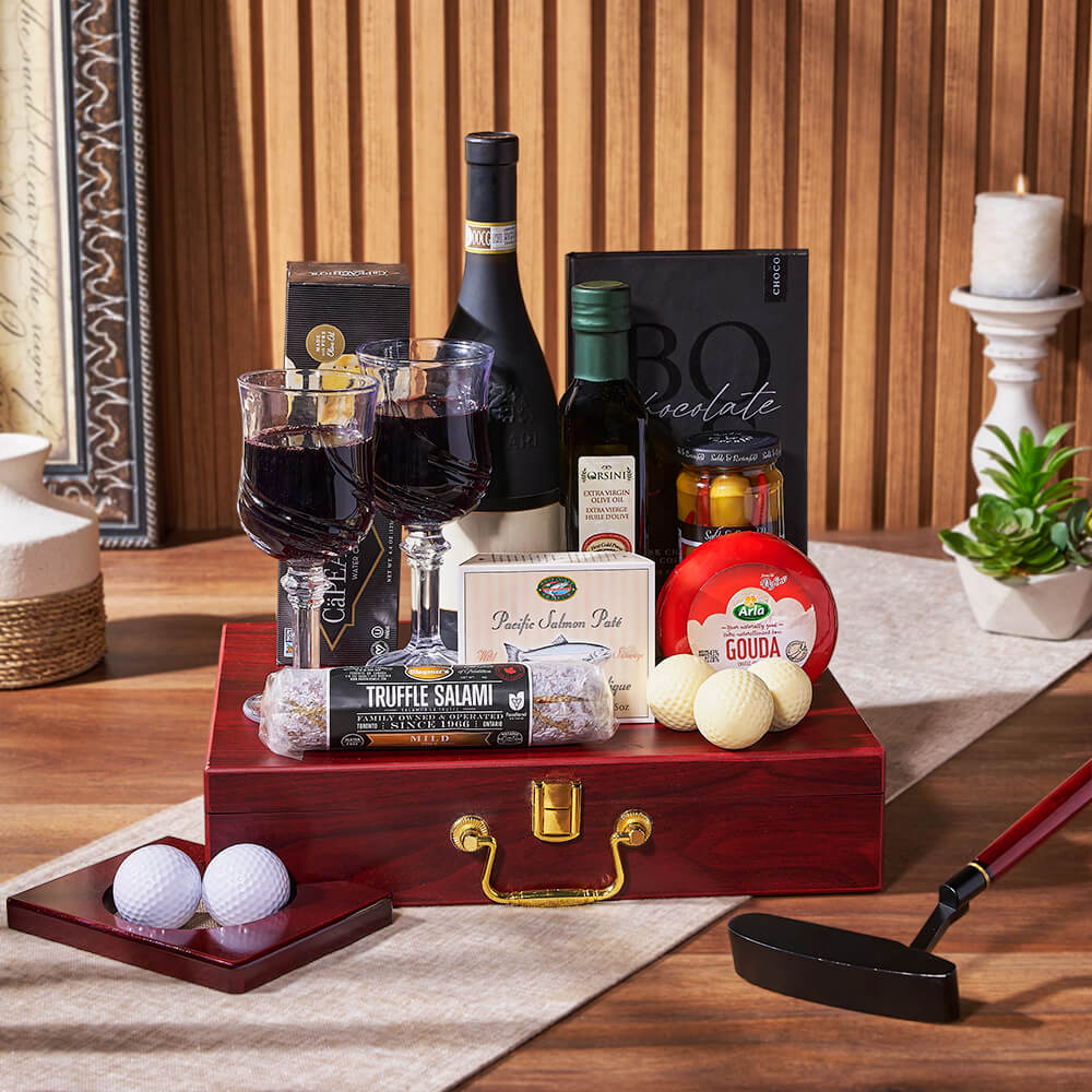 Deluxe Wine & Golfing Snack Set, wine gift, wine, charcuterie gift, charcuterie, seafood gift, seafood, golf gift, golf, New York City delivery