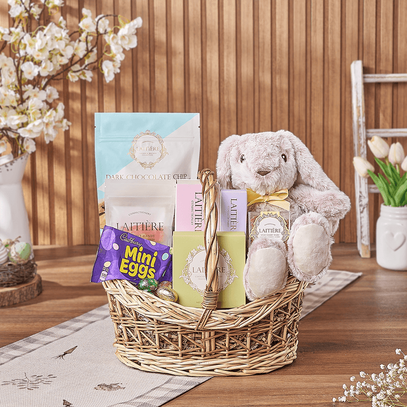 Blush Bunny Confectionery Easter Basket, easter gift, easter, chocolate gift, chocolate, plush gift, plush, New York City delivery