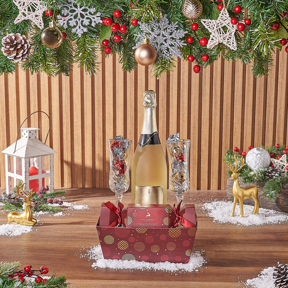 Sparkling Holiday Chocolate Gift Set, champagne gift, champagne, sparkling wine gift, sparkling wine, chocolate gift, chocolate, Christmas gift, Christmas, New York City delivery