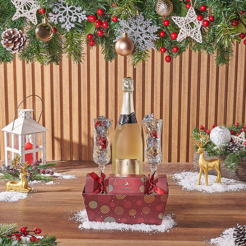 Sparkling Holiday Chocolate Gift Set, champagne gift, champagne, sparkling wine gift, sparkling wine, chocolate gift, chocolate, Christmas gift, Christmas, New York City delivery