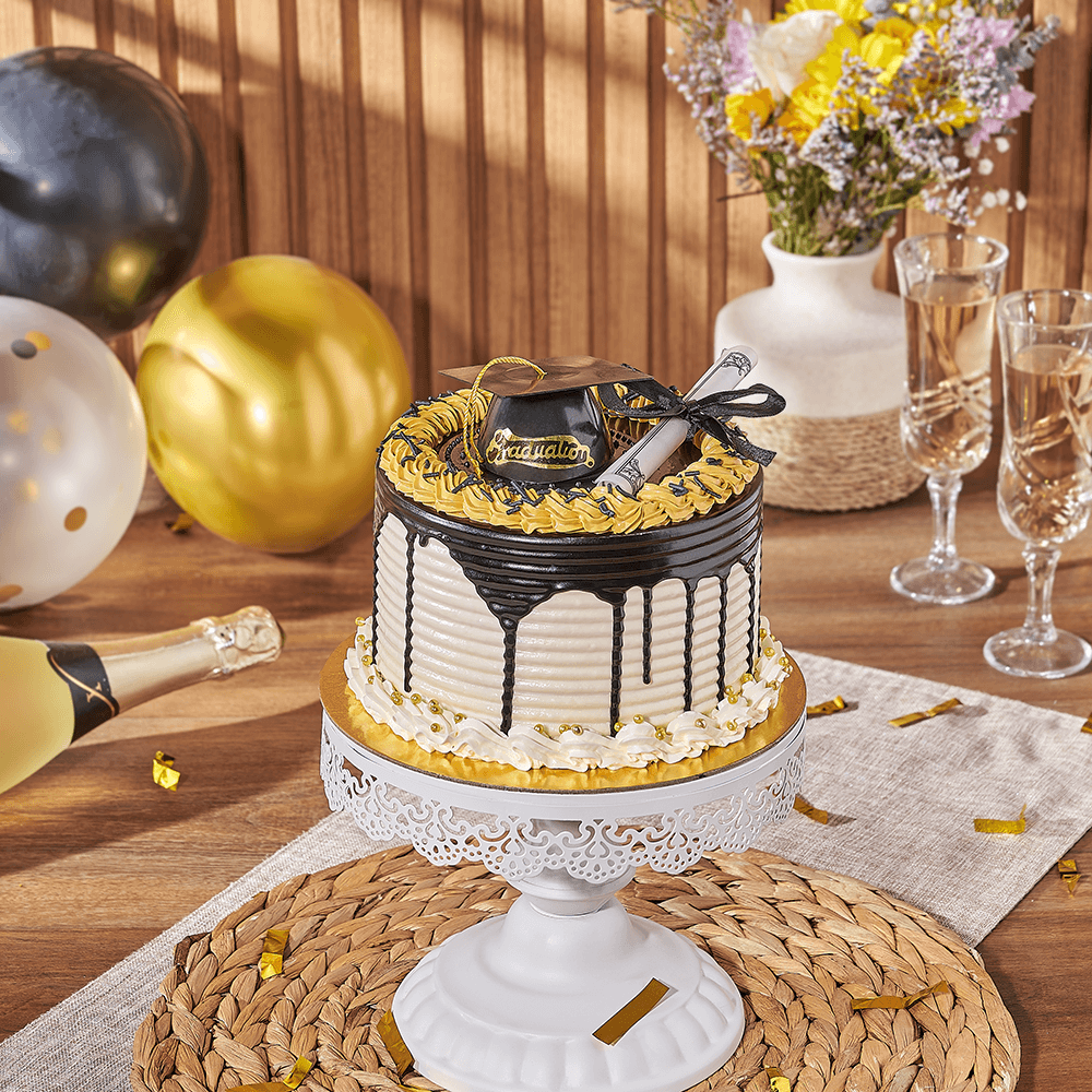 Gold Graduation Cake, cake gift, cake, graduation gift, graduation, baked goods gift, baked goods, New York City delivery