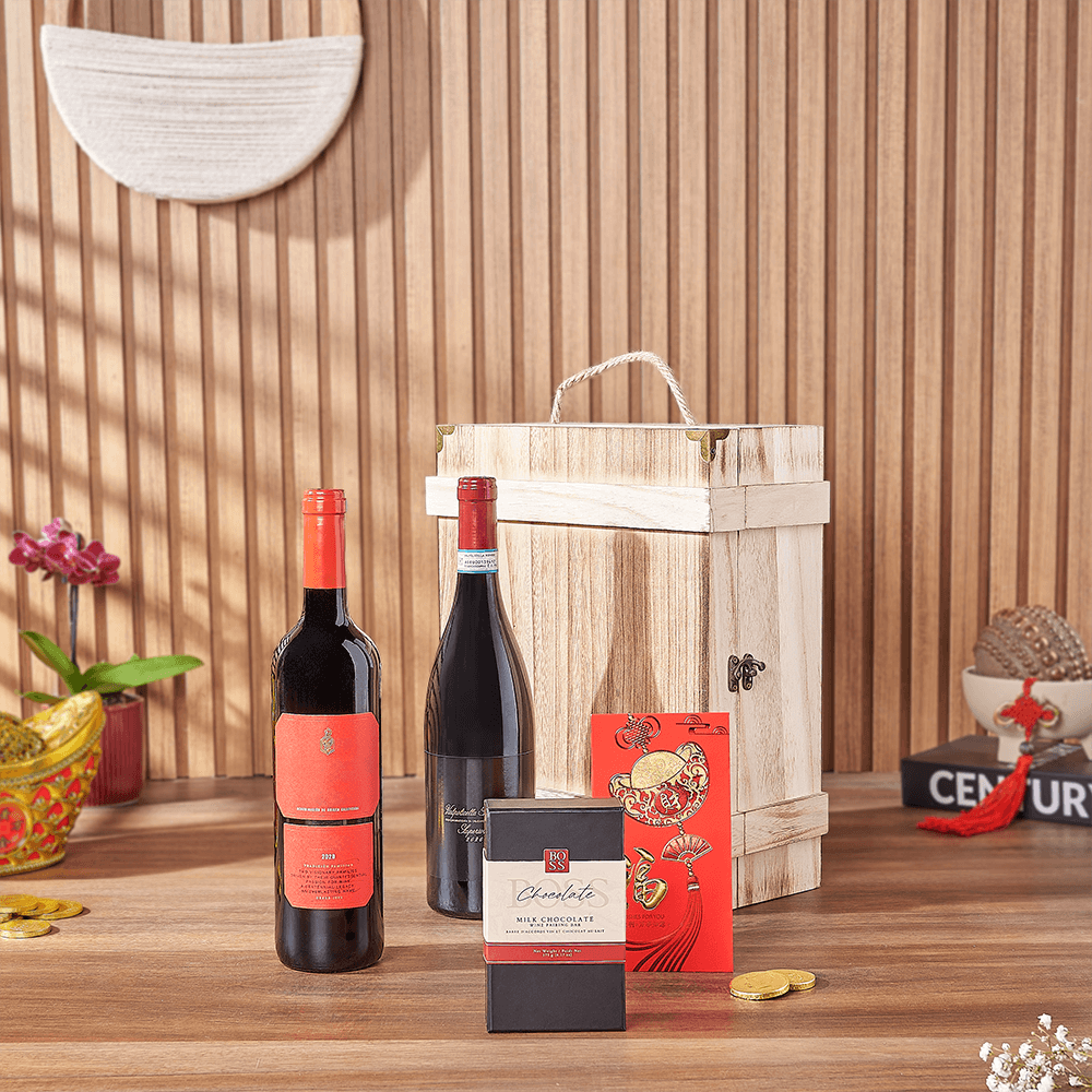 Prosperous Beginnings Wine Duo Box, wine gift, wine, chinese new year gift, chinese new year, lunar new year gift, lunar new year, New York City delivery