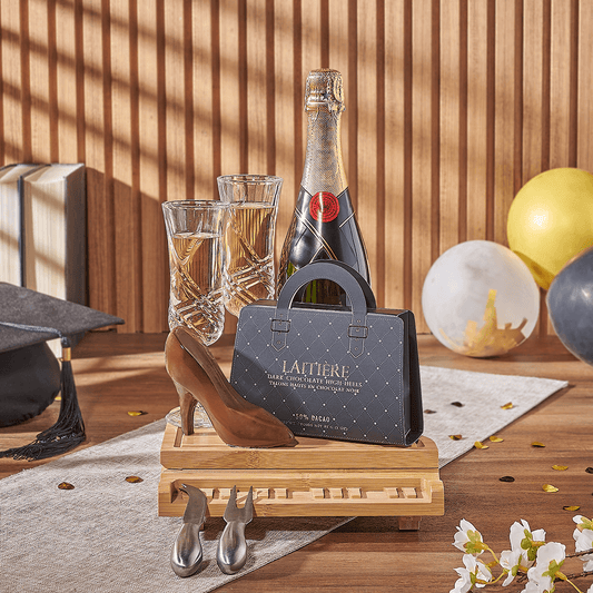 Graduating in Style Gift Set, graduation gift, graduation, chocolate gift, chocolate, champagne gift, champagne, sparkling wine gift, sparkling wine, New York City delivery