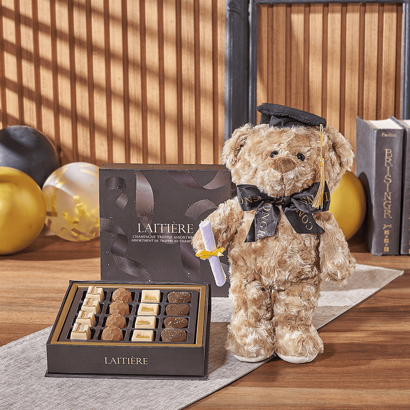 Charming Teddy Truffle Graduation Gift, chocolate gift, chocolate, graduation gift, graduation, plush gift, plush, New York City delivery