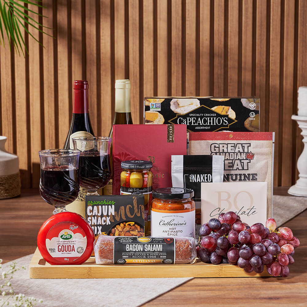 Grand Epicurean Gourmet & Wine Gift Basket, wine gift, wine, charcuterie gift, charcuterie, cheese gift, cheese, fruit gift, fruit, New York City delivery