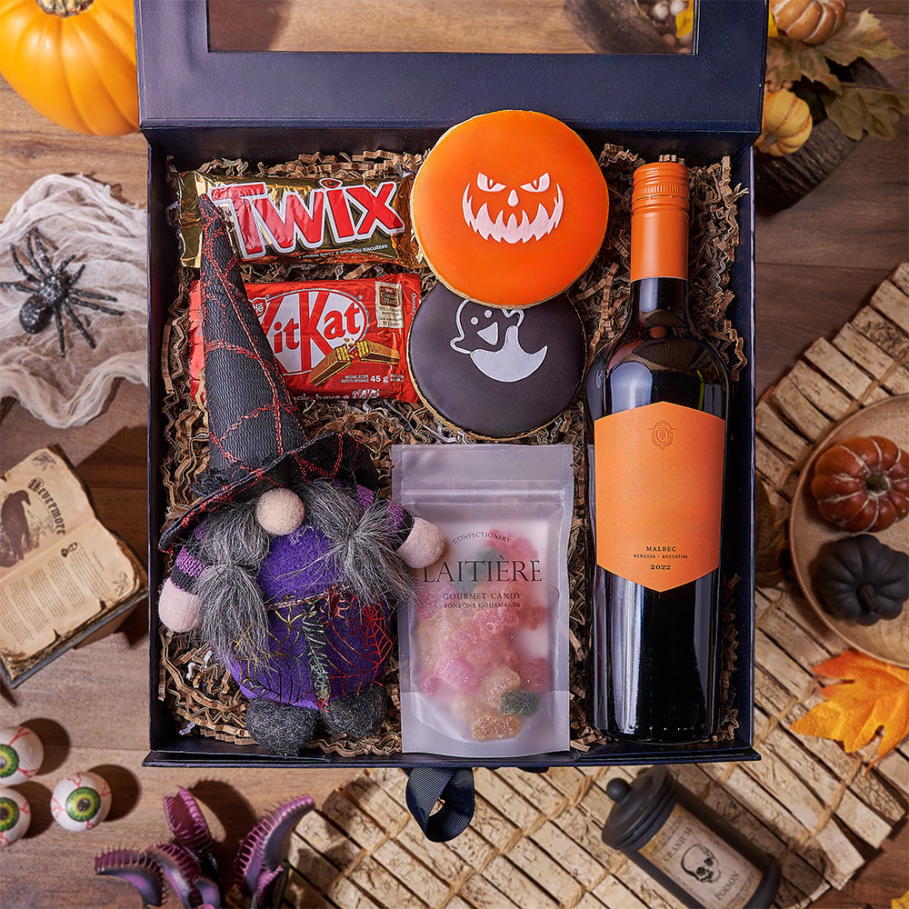 Halloween Wine & Treats Box, wine gift, wine, cookie gift, cookie, halloween gift, halloween, New York City delivery