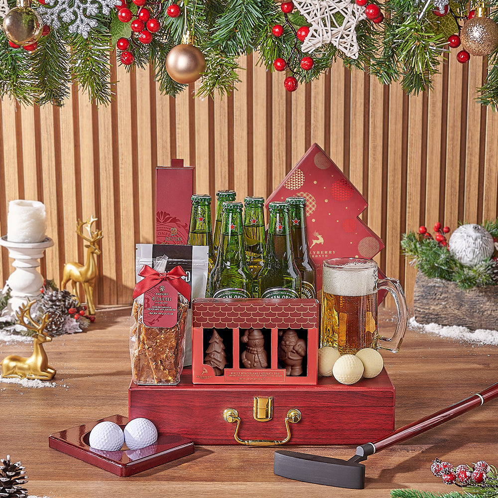 Holiday Beer &amp; Snacks Gift Basket, beer gift, beer, chocolate gift, chocolate, golf gift, golf, christmas gift, christmas, New York City delivery