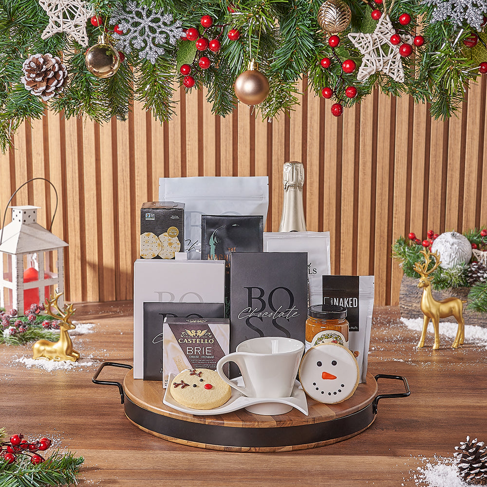 Holiday Bubbly &amp; Snowflake Snack Gift Set, christmas gift, christmas, champagne gift, champagne, chocolate gift, chocolate, coffee gift, coffee, New York City delivery