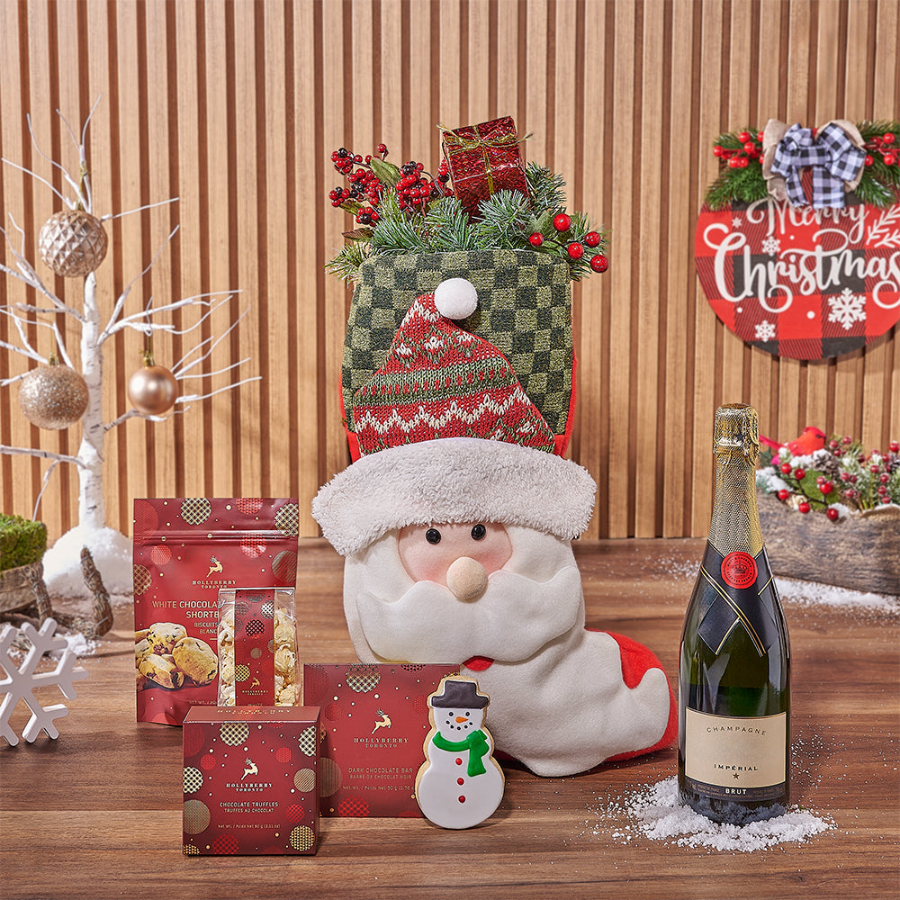 Holiday Champagne &amp; Treat Stocking, champagne gift, champagne, sparkling wine gift, sparkling wine, chocolate gift, chocolate, christmas gift, christmas, New York delivery