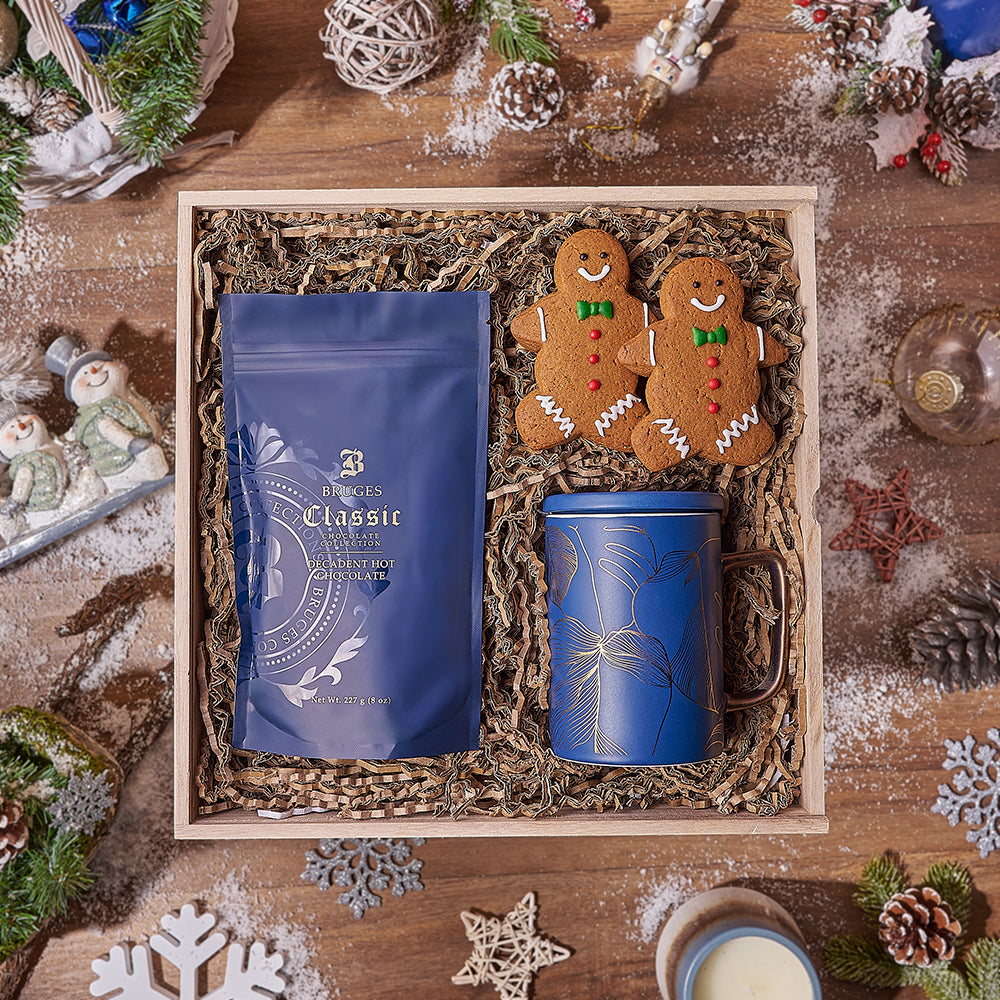 Holiday Hot Chocolate &amp; Treats Basket, hot chocolate gift, hot chocolate, cookie gift, cookie, christmas gift, christmas, New York City delivery 