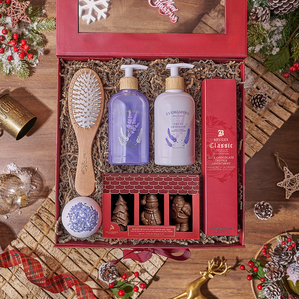 Holiday Spa Retreat &amp; Chocolate Gift Box, chocolate gift, chocolate, spa gift, spa, bath gift, bath, New York City delivery
