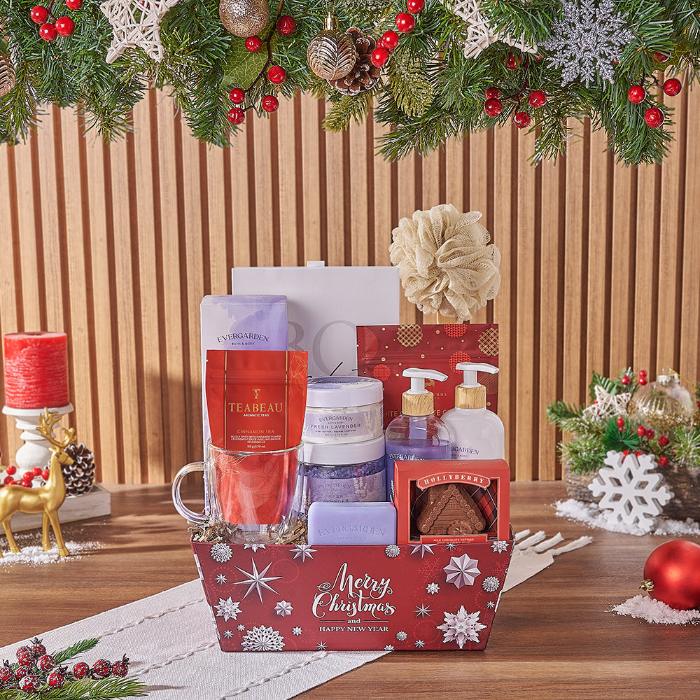 Holiday Teatime Comfort Spa Gift Set, Christmas gift, Christmas, spa gift, spa, chocolate gift, chocolate, tea gift, tea, New York City delivery