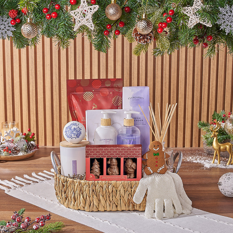 Holiday Lavender Spa Escape Basket, spa gift, spa, Christmas gift, Christmas, chocolate gift, chocolate, New York City  delivery