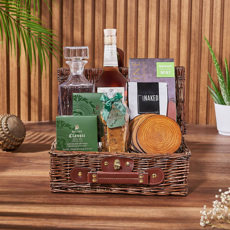 Irresistible Spirits & Treats Gift Basket, liquor gift, liquor, decanter gift, decanter, chocolate gift, chocolate, New York City delivery