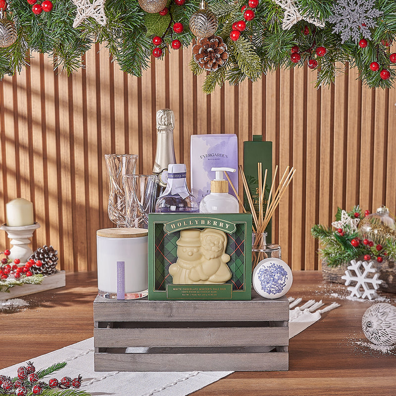 Holiday Sparkle & Lavender Spa Crate, Christmas gift, Christmas, champagne gift, champagne, sparkling wine gift, sparkling wine, chocolate gift, chocolate, New York City  delivery