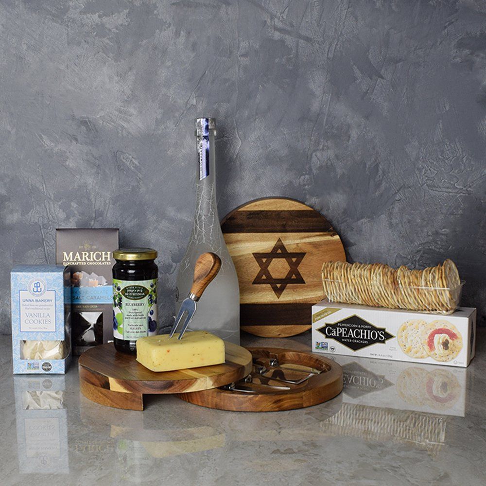 Give the gift of gourmet quality with the Kosher Liquor & Snacks Platter from New York City Baskets - New York City Delivery