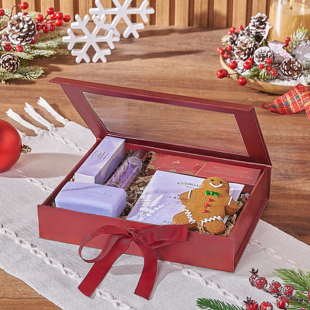 Gingerbread Lavender Holiday Box, spa gift, spa, Christmas gift, Christmas, chocolate gift, chocolate, New York City delivery