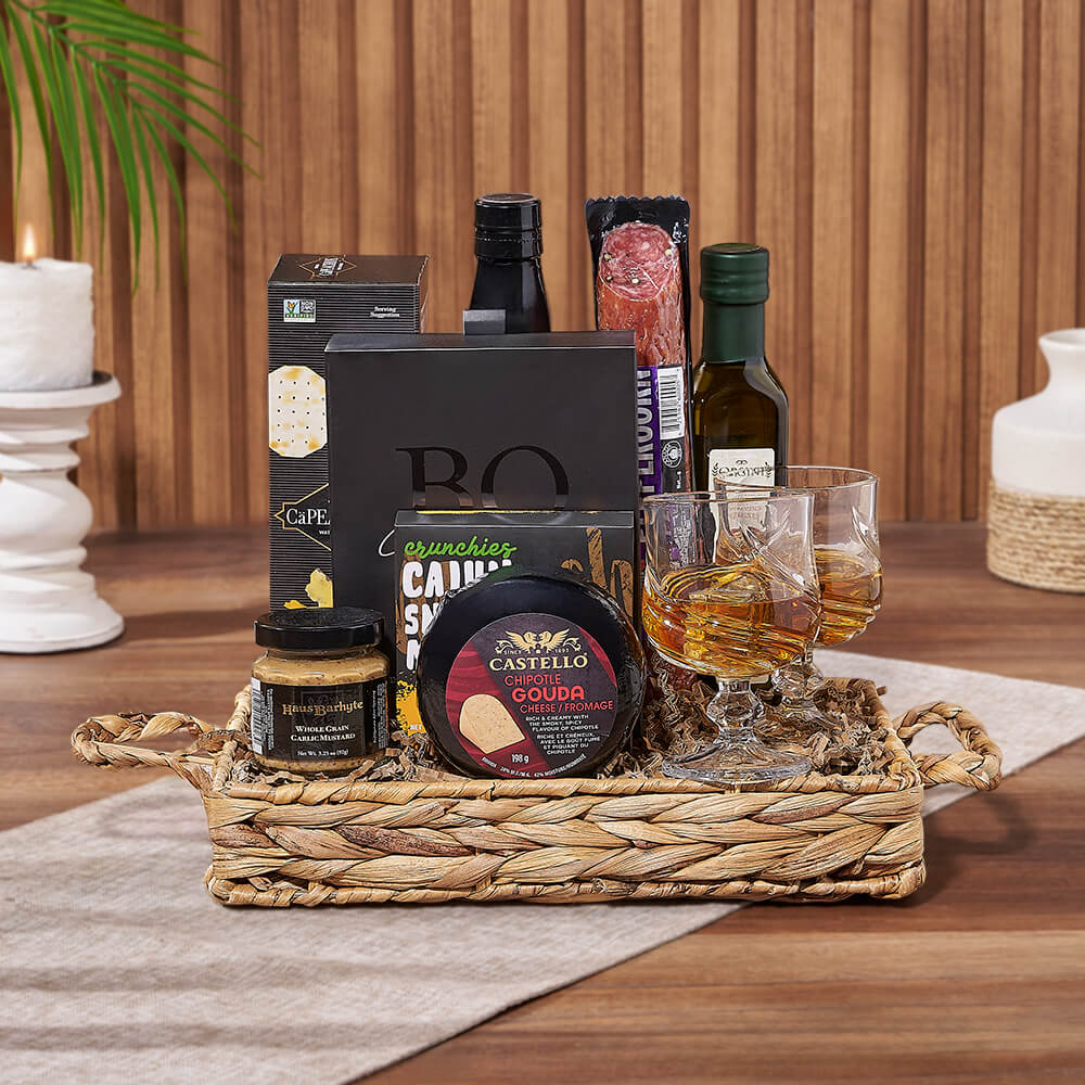 The Modern Gentleman’s Liquor Basket, liquor gift, liquor, charcuterie gift, charcuterie, chocolate gift, chocolate, New York City delivery