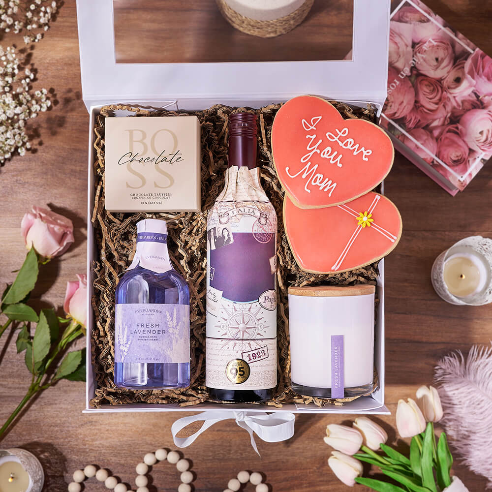 Mom’s Relax &amp; Indulge Box, mothers day gift, mothers day, spa gift, spa, wine gift, wine, bath &amp; body gift, bath &amp; body, New York City delivery