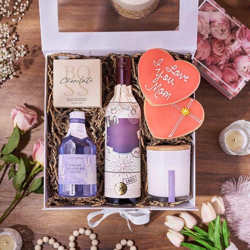 Mom’s Relax & Indulge Box, mothers day gift, mothers day, spa gift, spa, wine gift, wine, bath & body gift, bath & body, New York City delivery