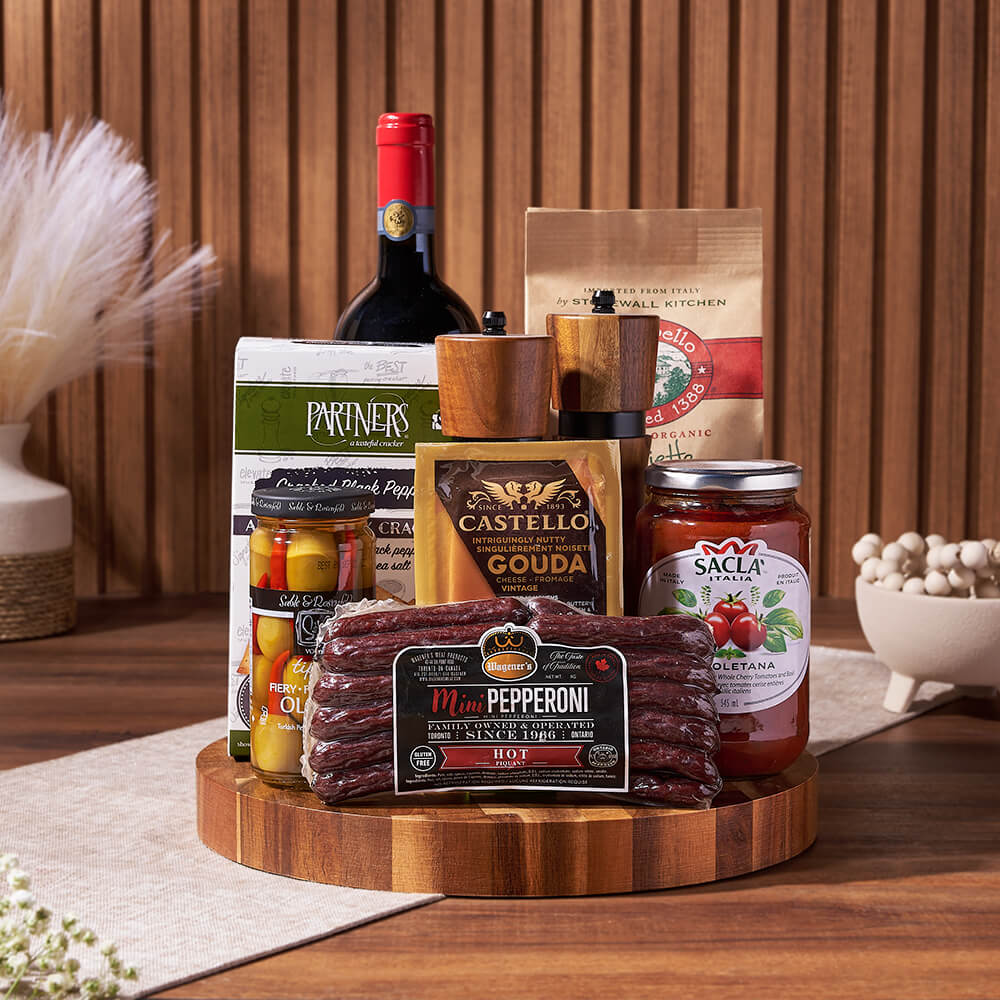 Luxurious Flavours Pasta & Wine Gift Board, wine gift, wine, pasta gift, pasta, cheese gift, cheese, charcuterie gift, charcuterie, New York City Delivery