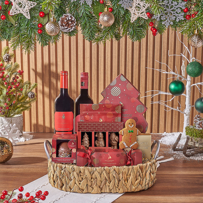 Christmas Feast of Treats & Wine Gift Basket, wine gift, wine, chocolate gift, chocolate, cookie gift, cookie, New York City delivery