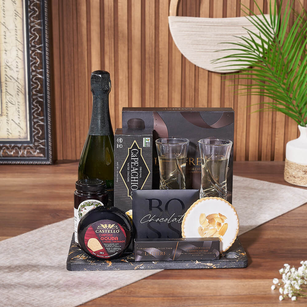 Oakridge Elegant Champagne Basket, champagne gift, champagne, sparkling wine gift, sparkling wine, chocolate gift, chocolate, New York City delivery