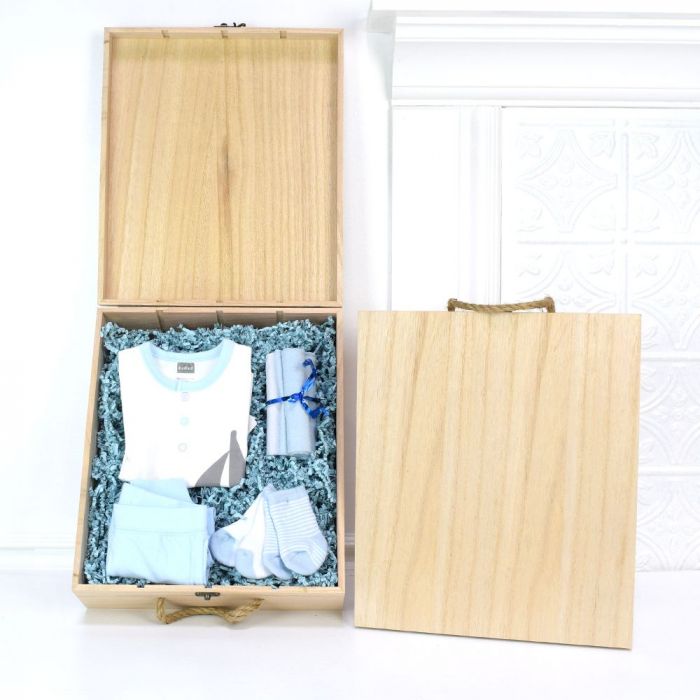 Rustic Pine Crate Baby Gift Set for Newborn Boys – how the gift is presented