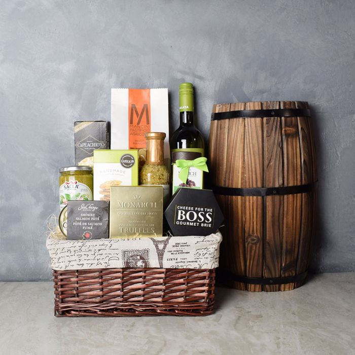 Wine Crackers Pasta Gift Basket – how the gift is presented