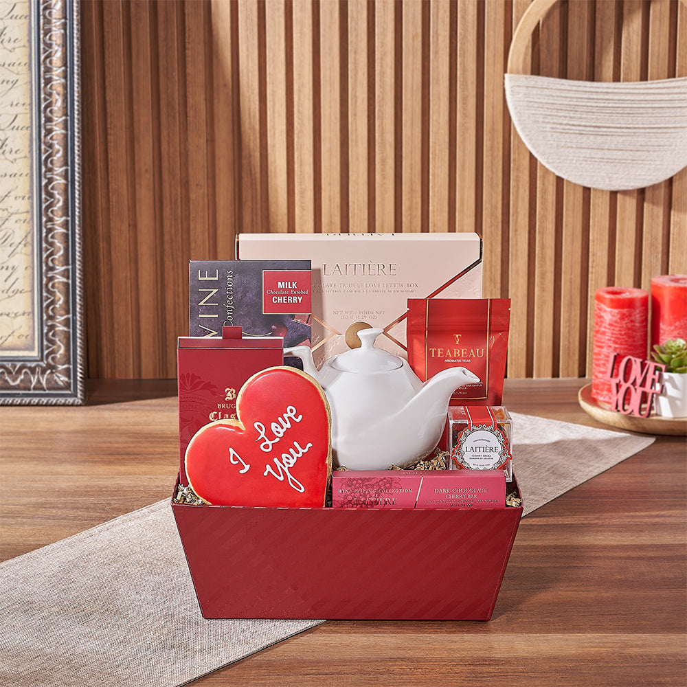 Tea for My Valentine Gourmet Gift Tray, tea gift, tea, chocolate gift, chocolate, New York City delivery