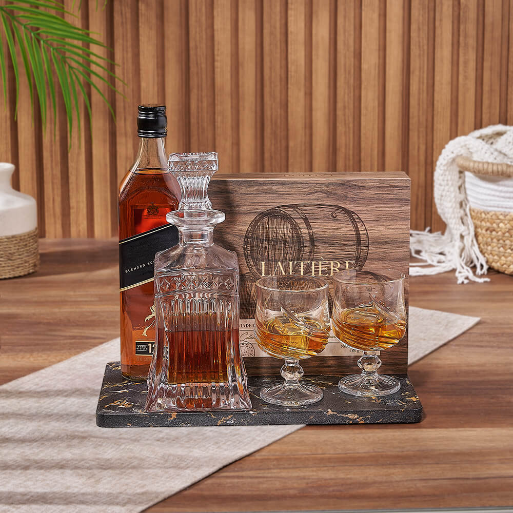 The Distiller's Whiskey Gift Set, liquor gift, liquor, decanter gift, decanter, chocolate gift, chocolate, New York City delivery