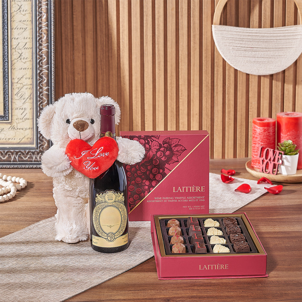 Valentine's Pour of Love Wine Gift Set, wine gift, wine, chocolate gift, chocolate, New York City delivery