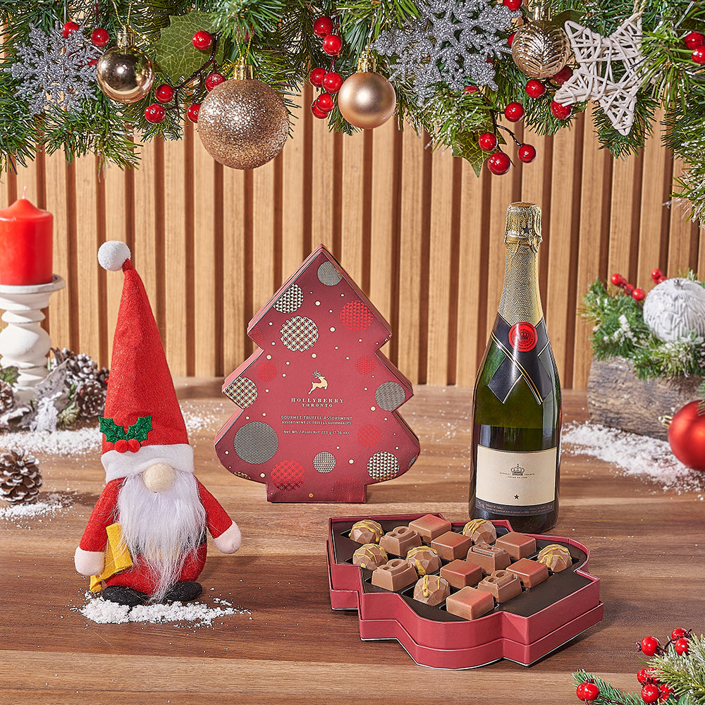 Santa's Holly-Jolly Sparkling Sweets Gift, Christmas gift, Christmas, chocolate gift, chocolate, sparkling wine gift, sparkling wine, New York City delivery