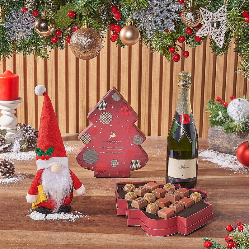 Santa's Holly-Jolly Sparkling Sweets Gift, Christmas gift, Christmas, chocolate gift, chocolate, sparkling wine gift, sparkling wine, New York City delivery