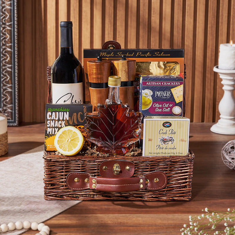 Seaside Provisions Wine Gift Basket, wine gift, wine, seafood gift, seafood, salmon gift, salmon, New York City delivery