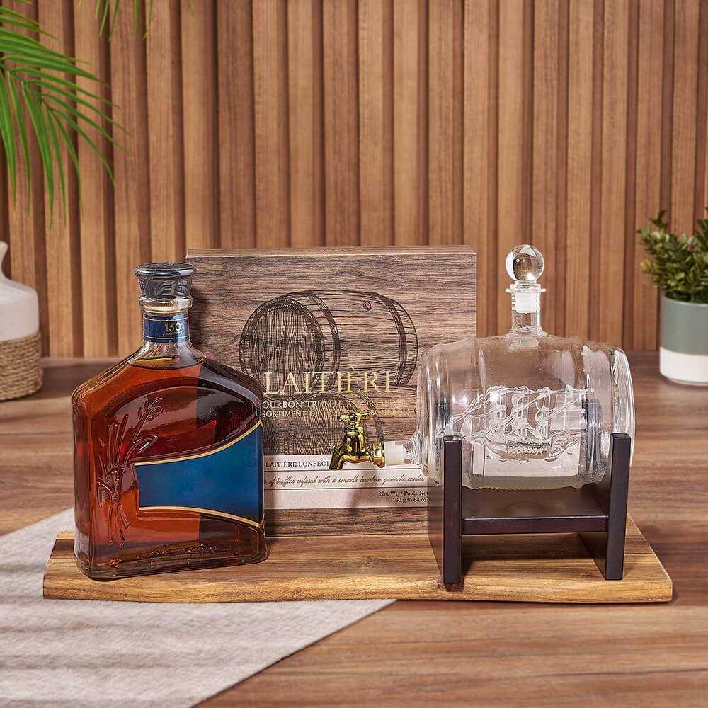 Grand Voyage Liquor Gift Set, liquor gift, liquor, decanter gift, decanter, chocolate gift, chocolate, New York City delivery