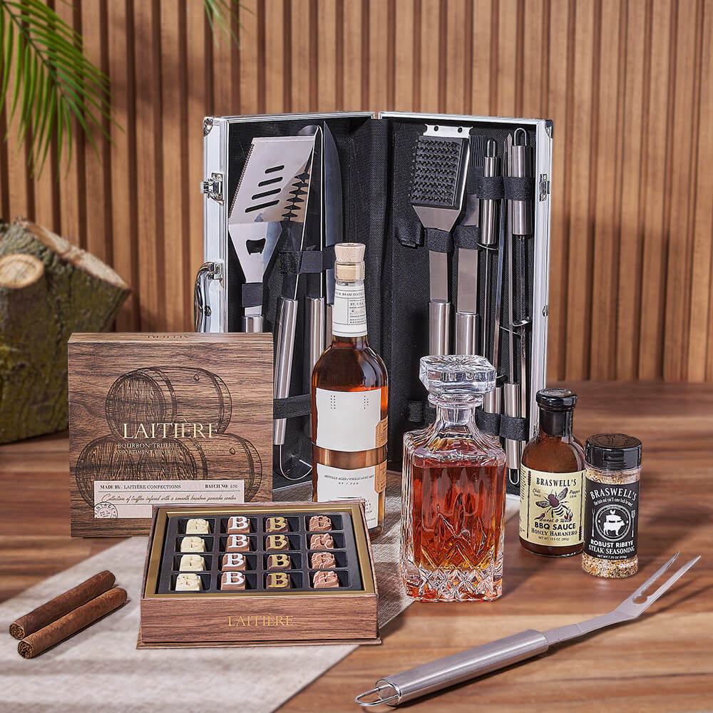 Smokin’ BBQ Grill Gift Set with Liquor, liquor gift, liquor, grill gift, grill, decanter gift, decanter, New York City delivery