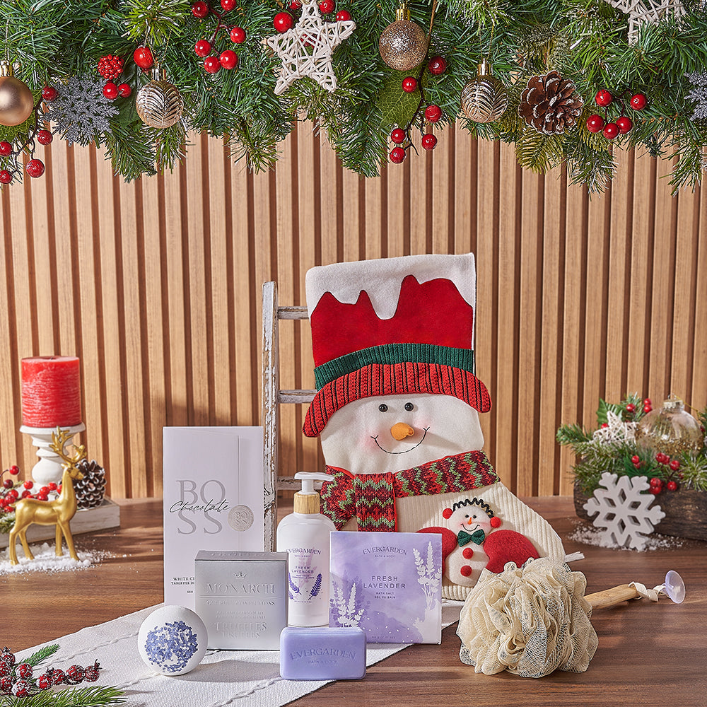 Frosty Spa &amp; Sweets Stocking, spa gift, spa, chocolate gift, chocolate, christmas gift, christmas, New York City delivery