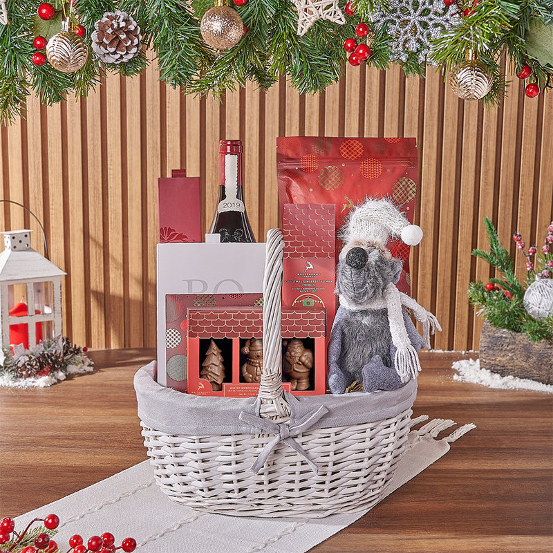 Sweet Crunch of Christmas Wine Basket, Christmas gift, Christmas, wine gift, wine, chocolate gift, chocolate, New York City delivery