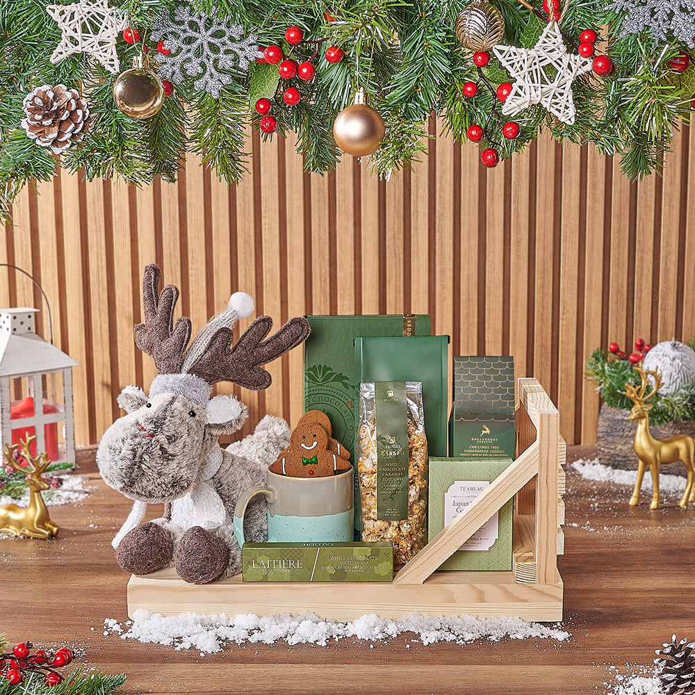 Christmas Morning Sleigh Gift, christmas gift, christmas, chocolate gift, chocolate, cookie gift, cookie, tea gift, tea, New York City delivery