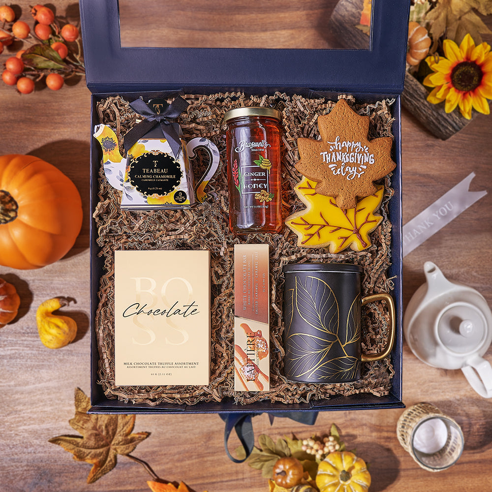 Thanksgiving Sweet Indulgence &amp; Tea Gift Box, chocolate gift, chocolate, thanksgiving gift, thanksgiving, tea gift, tea, New York delivery