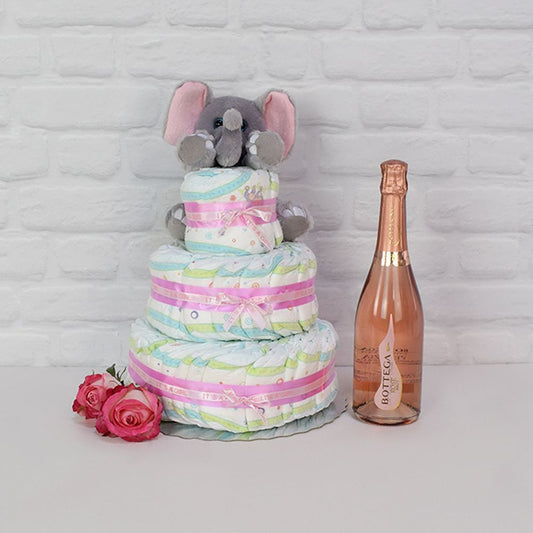 The Diaper Gateau Gift Set with Champagne from New York City Baskets - New York City Delivery