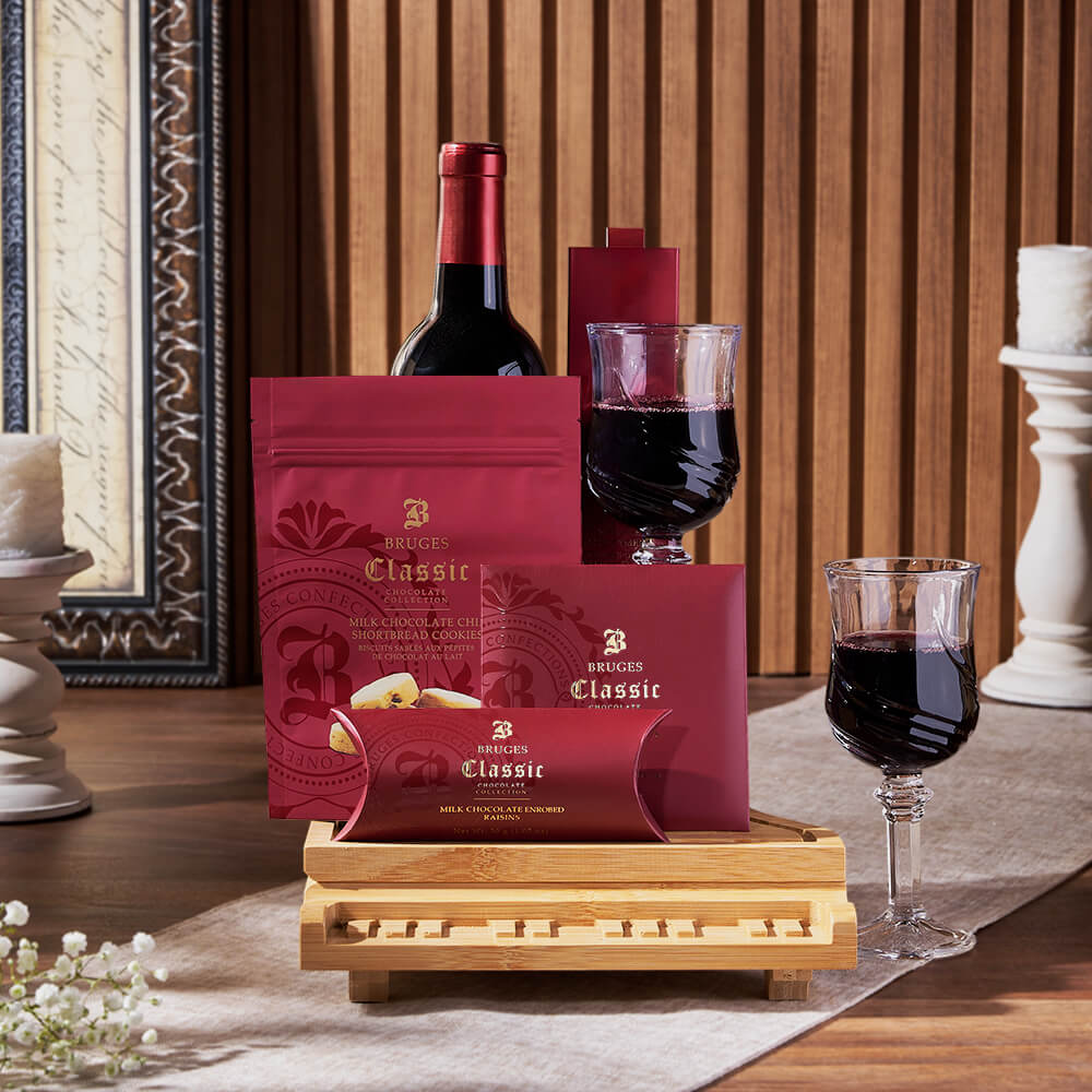 Chocolate Bruges Wine Gift Basket – how the gift is presented