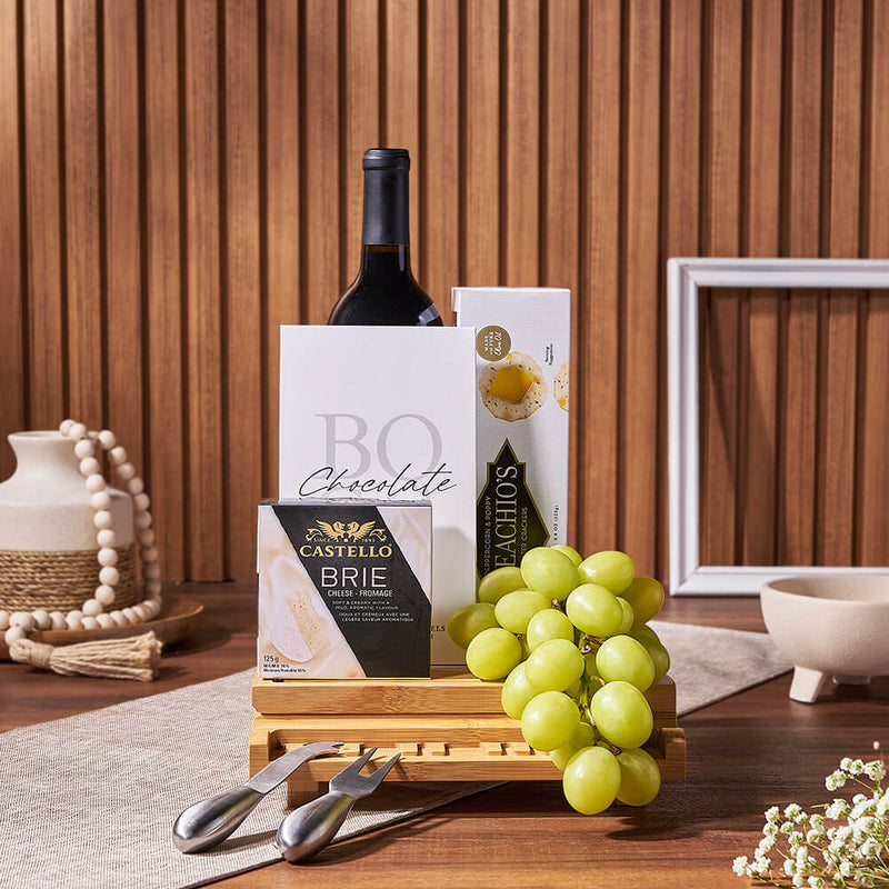 The Elevated Charcuterie Wine Gift Board, wine gift, wine, cheese gift, cheese, chocolate gift, chocolate, fruit gift, fruit, New York City delivery