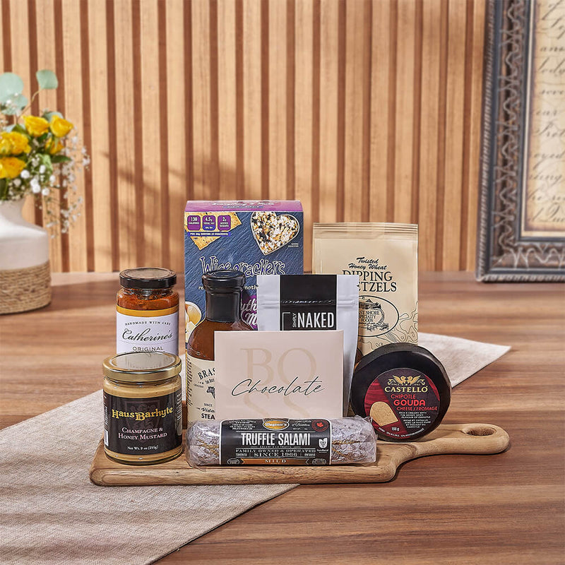 The Gathered Flavors Gourmet Gift Board, cheese gift, cheese, salami gift, salami, charcuterie gift, charcuterie, New York City delivery