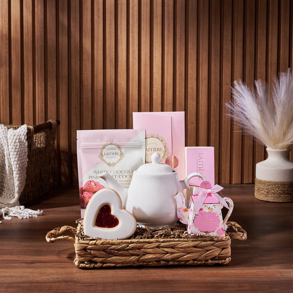 The Velvet Rose Teatime Gift Basket, tea gift, tea, cookie gift, cookie, chocolate gift, chocolate, New York City delivery