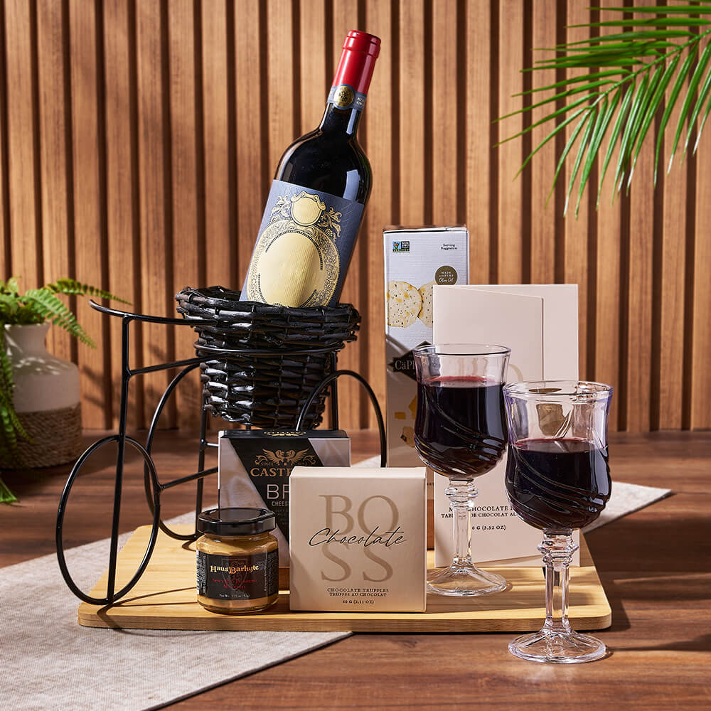 The Whimsical Wheels Wine & Gourmet Gift, wine gift, wine, cheese gift, cheese, chocolate gift, chocolate, New York City Delivery