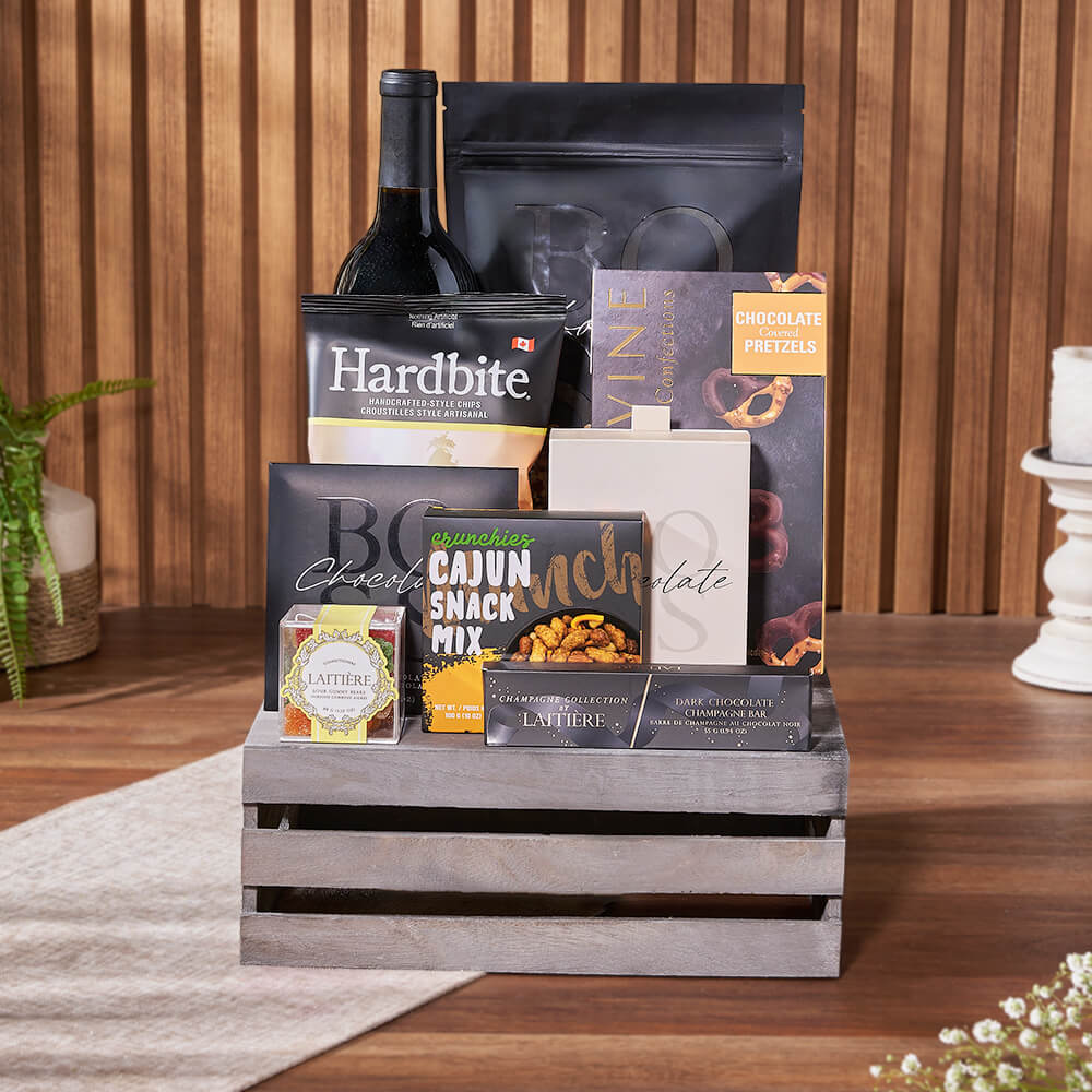 The Stately Wine &amp; Snacks Gift Crate, wine gift wine, gourmet gift, gourmet, chocolate gift, chocolate, New York City delivery