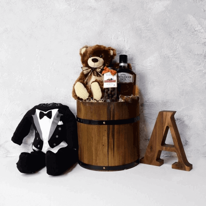 Little Gentleman Whiskey & Teddy Gift Set from New York City Baskets - Baby Gift Basket - New York City Delivery