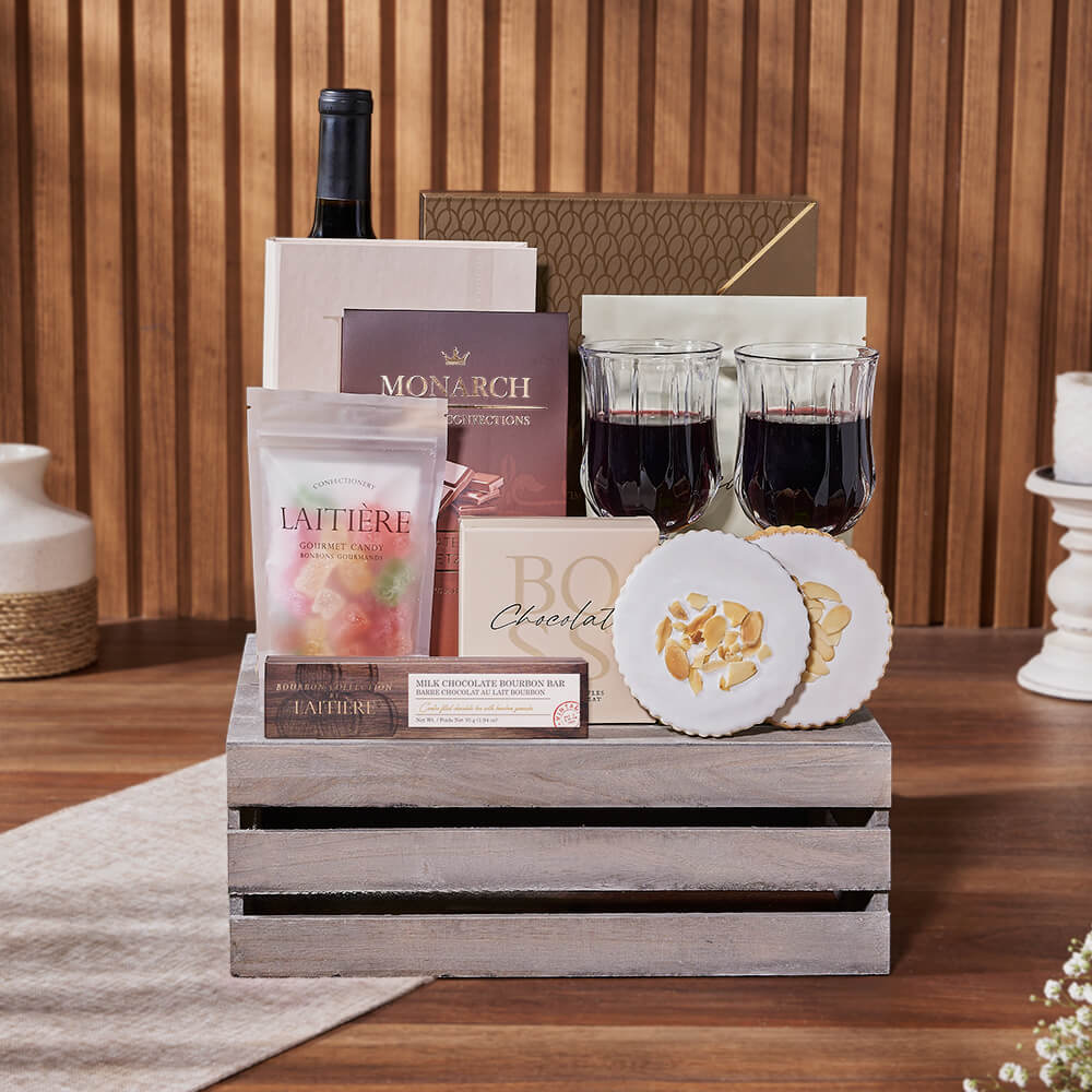 Ultimate Chocolate &amp; Wine Gift Crate, wine gift, wine, chocolate gift, chocolate, cookie gift, cookie, New York City delivery